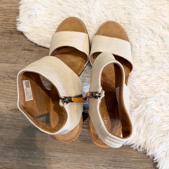 Toms Majorca Cream Linen Block Heel Sandal 11 Spring Summer Resort Europe - Picture 5 of 9